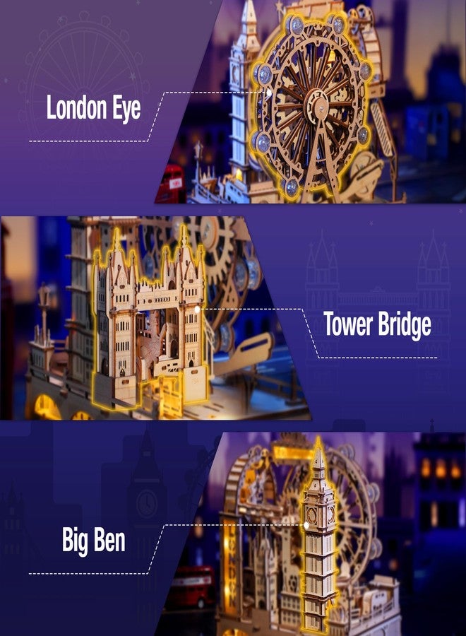 روكر ماربل ترافل لندن، ألغاز خشبية ثلاثية الأبعاد للكبار، مجموعة مسار الكرات الرخامية للكبار، لغز خشبي ثلاثي الأبعاد مع إضاءة LED، هدية مميزة للرجال والنساء - Image 3